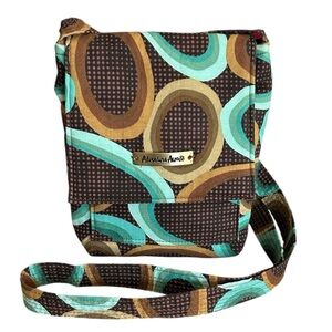 Adventure Awaits Geo Print Fabric Crossbody in Brown and Aqua